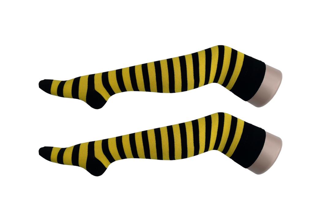 Macahel | Yellow & Black Thick Stripe Over The Knee Socks