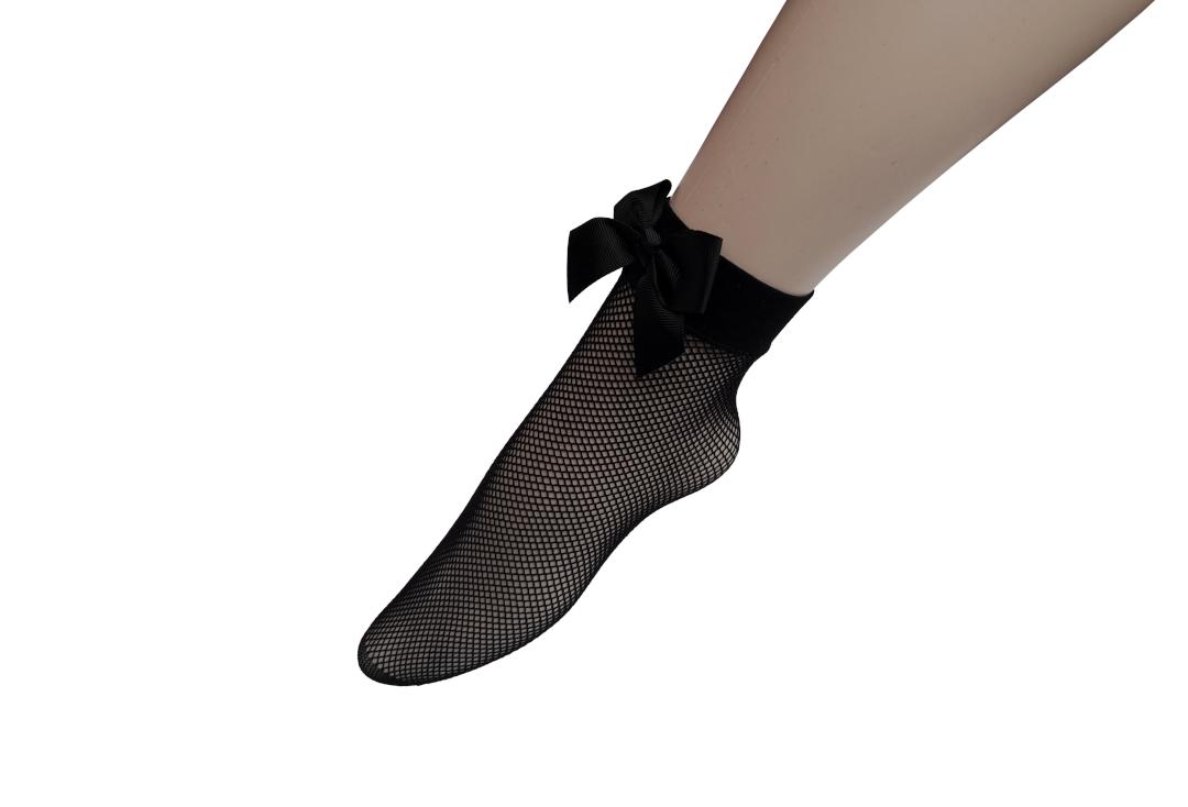Silky | Black Fishnet & Bow Ankle Socks - Main