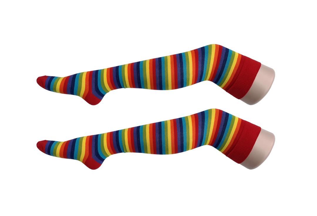 Macahel | Red Rainbow Thin Stripe Over The Knee Socks