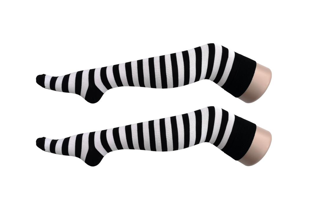 Macahel | White & Black Thick Stripe Over The Knee Socks
