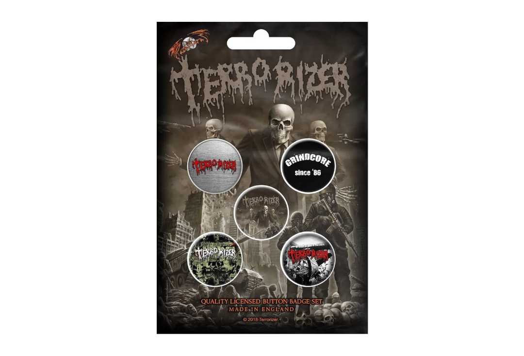 Official Band Merch | Terrorizer - Caustic Attack Button Badge Pack