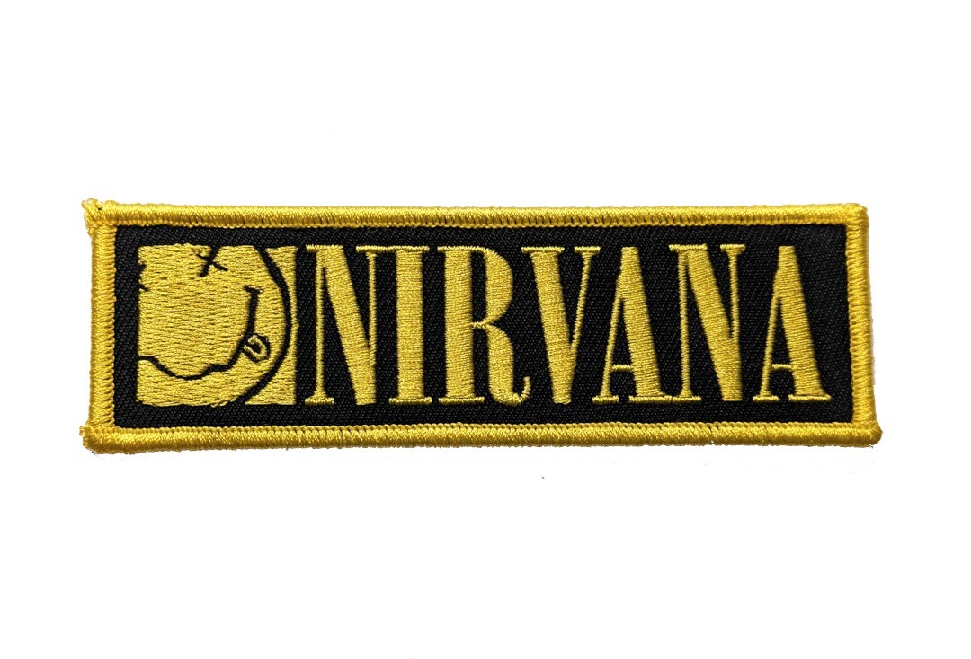 Official Band Merch | Nirvana - Rectangular Logo & Happy Face Woven Patch