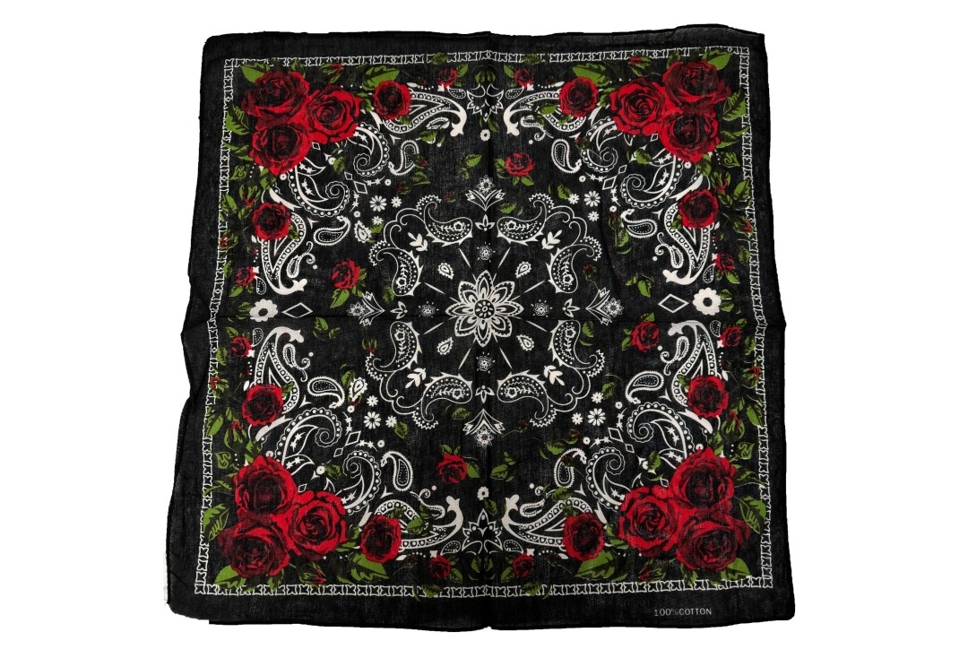 Red Roses Retro Paisley Cotton Bandana
