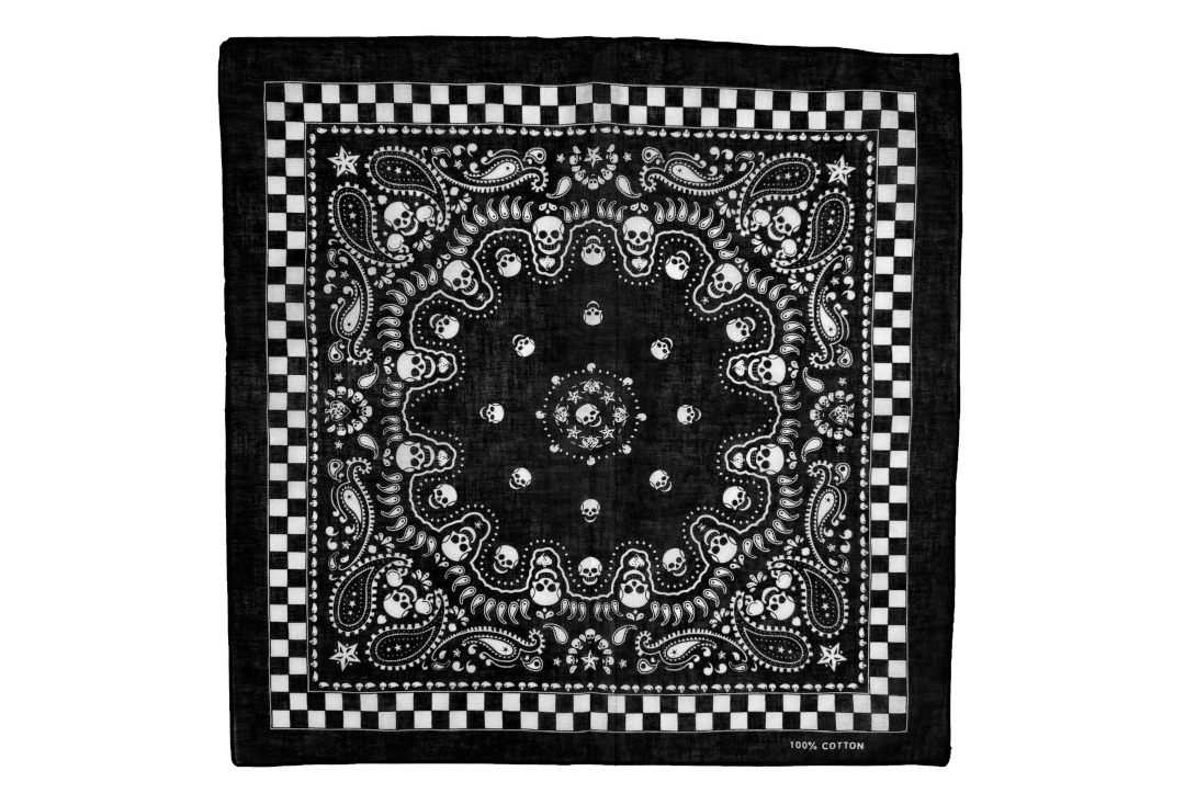 Black With White Skull & Checks Paisley Cotton Bandana