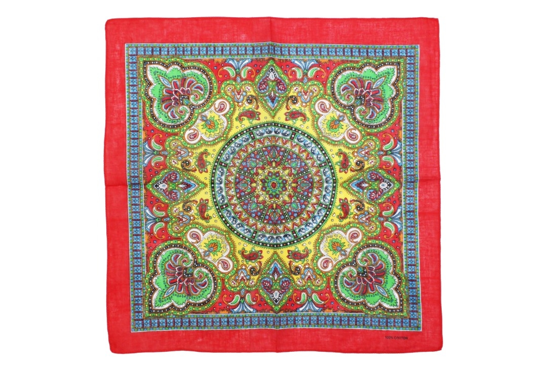 Bright Red Edged Vintage Style Paisley Cotton Bandana