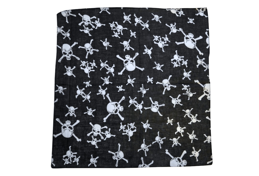Black With White Random Crossbones Cotton Bandana