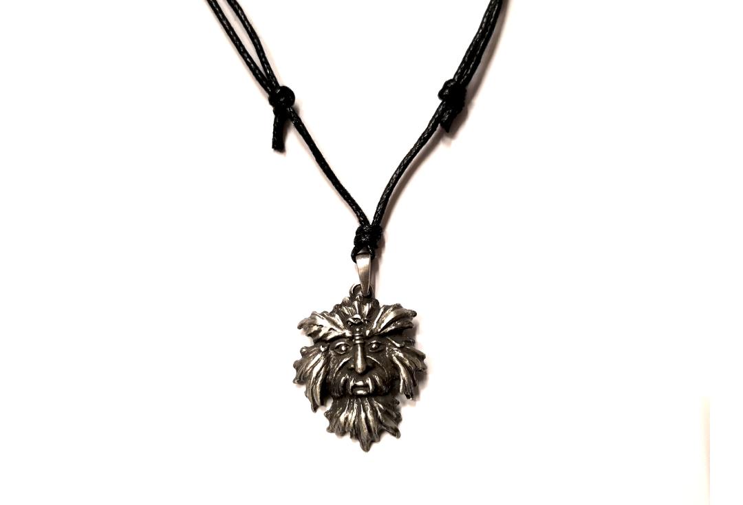 Void Clothing | Green Man Pewter Pendant - Close Up
