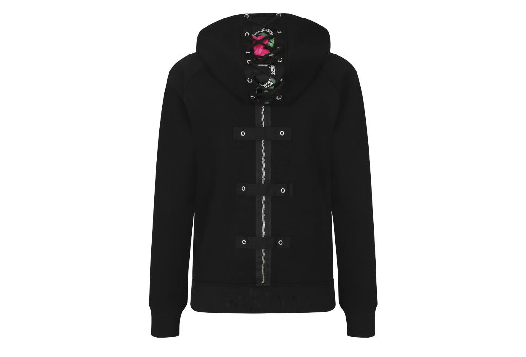 Skull Rose Punky Hearts & Roses Zip Hood