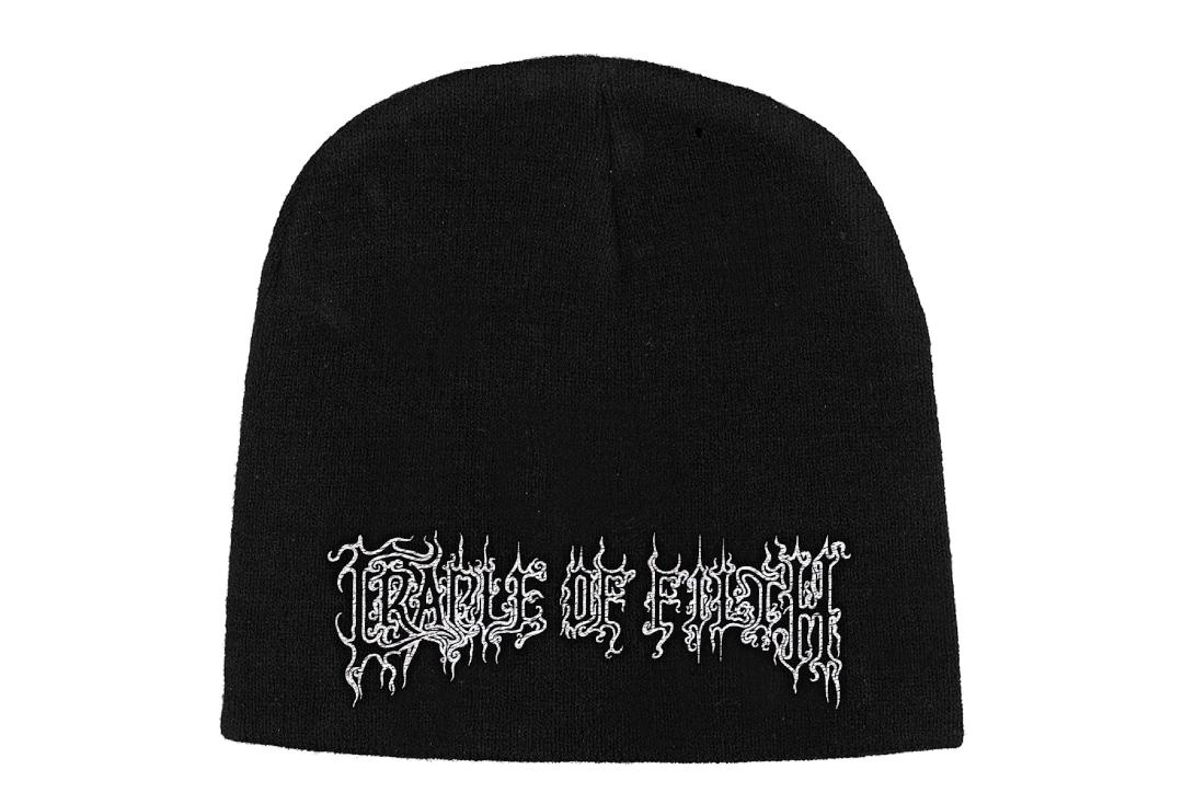 Official Band Merch | Cradle Of Filth - White Logo Embroidered Official Knitted Beanie Hat