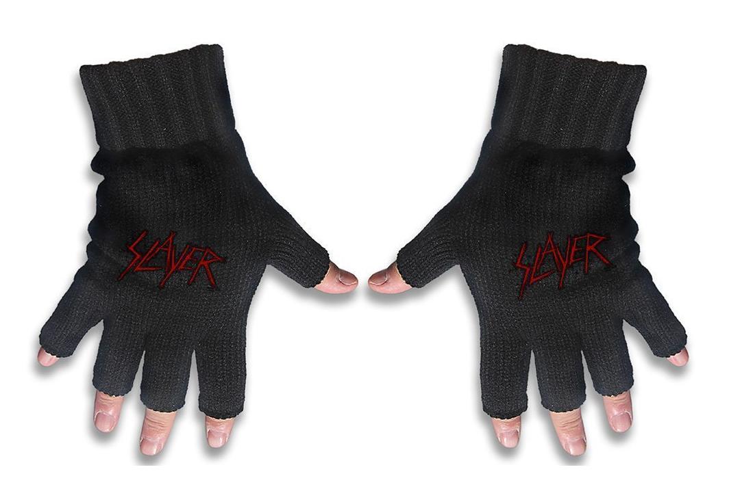 Official Band Merch | Slayer - Scratched Logo Embroidered Knitted Finger-less Gloves