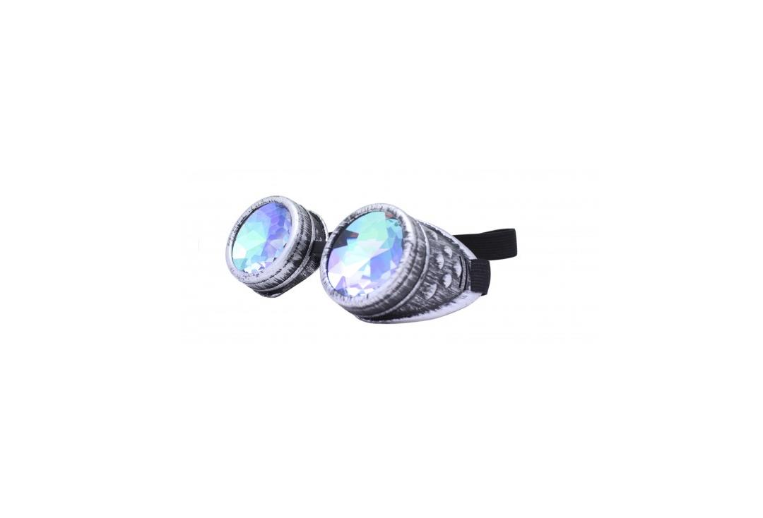 Void Clothing | Distressed Silver & Kaleidoscope Round Cyber Goggles