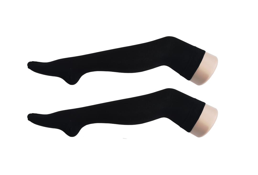 Macahel | Plain Black Thin Stripe Over The Knee Socks