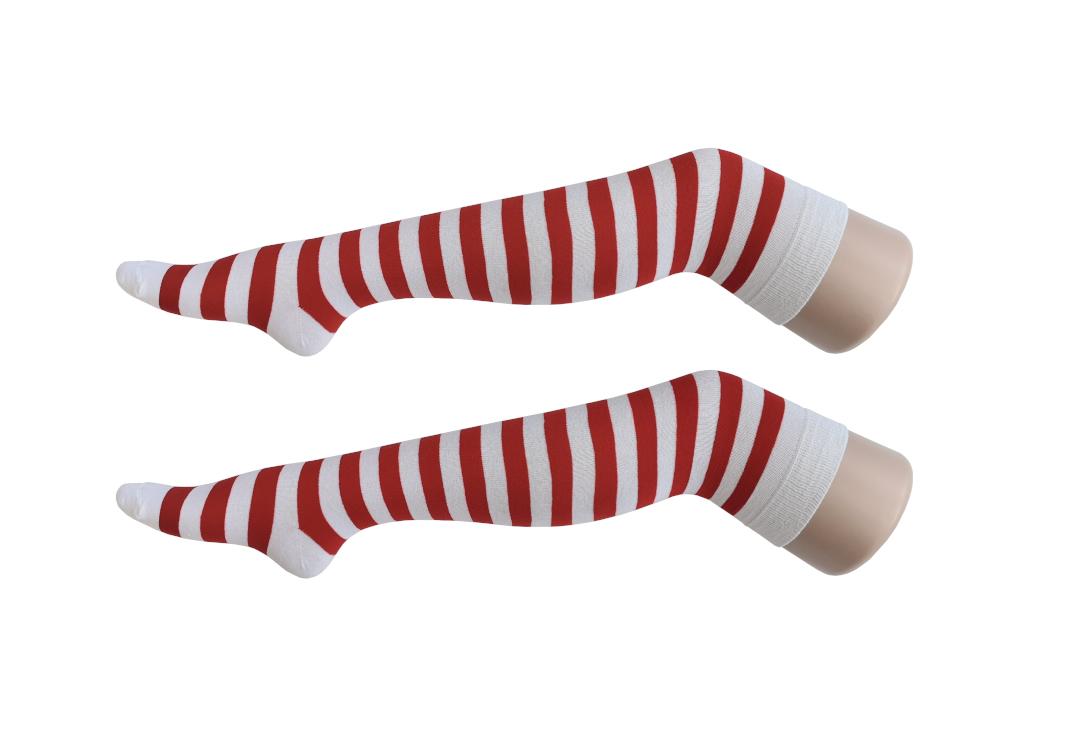 Macahel | Red & White Thick Stripe Over The Knee Socks