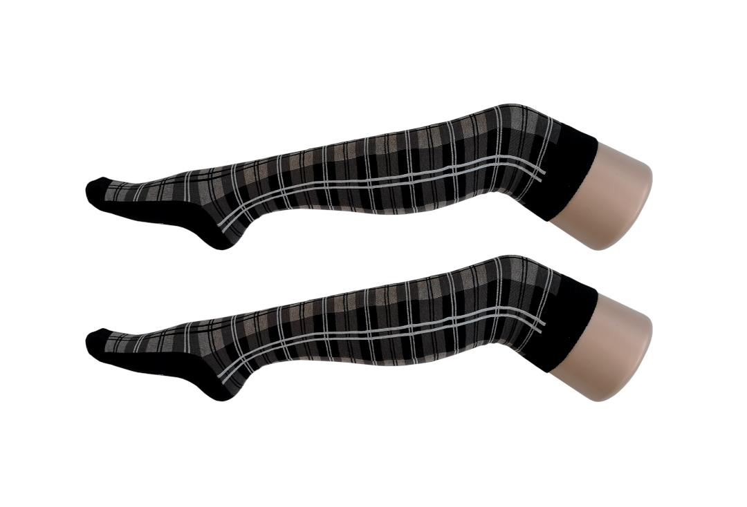 Macahel | Grey Tartan Over The Knee Socks