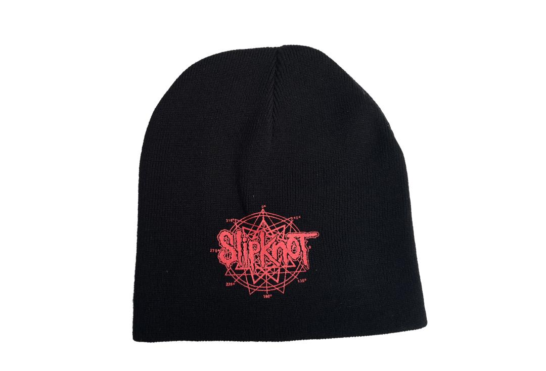 Official Band Merch | Slipknot - Nonagram & 3D Logo Embroidered Official Knitted Beanie Hat - Front