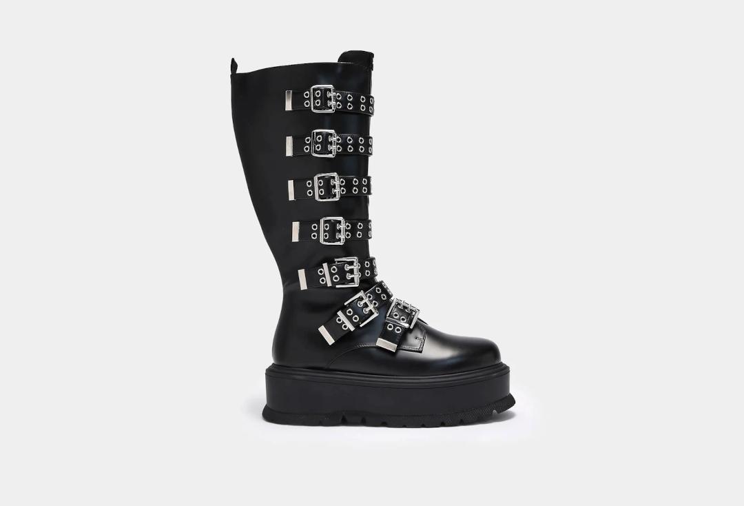 Koi Footwear | Hadrian Black Buckle Women's Combat Boots - Single Side
