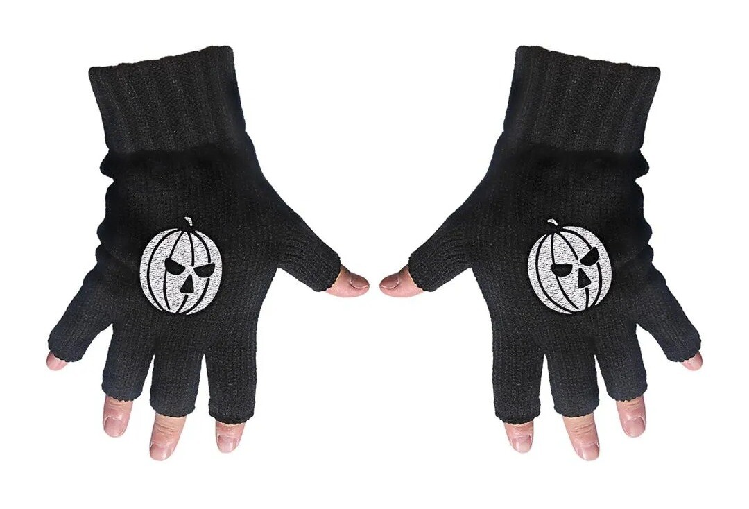 Official Band Merch | Helloween - Pumpkin Embroidered Knitted Fingerless Gloves