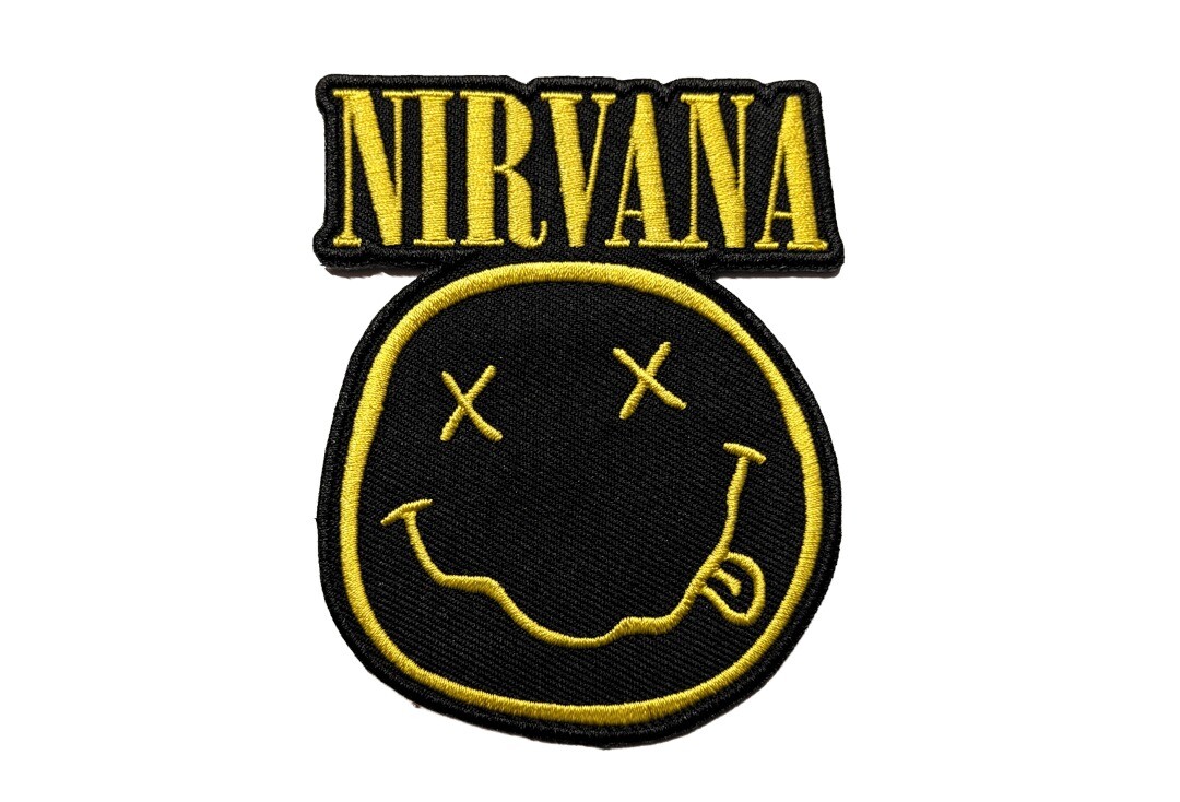 Official Band Merch | Nirvana - Cut Out Logo & Happy Face Woven Patch