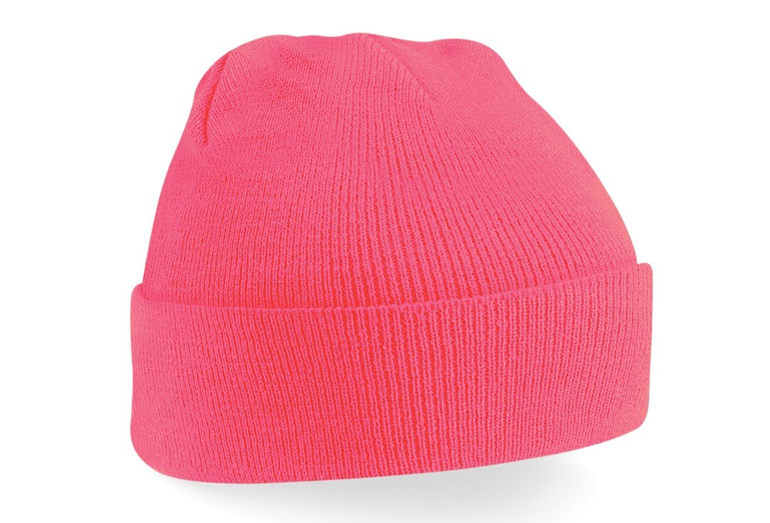 Void Clothing | Fluorescent Pink 2 in 1 Beanie Hat - Folded
