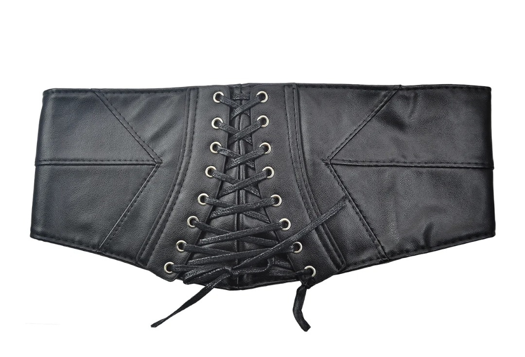 Black Faux Leather Corset Vixxsin Elasticated Belt - Front