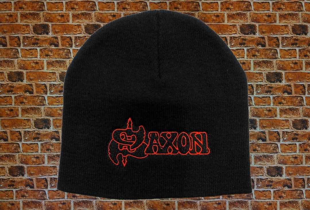 Saxon - Red Logo Embroidered Official Knitted Beanie Hat