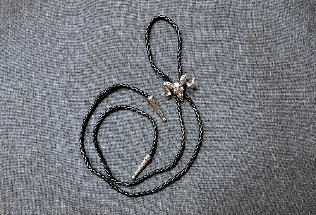 Ram Skull Faux Leather Bolo Lace Tie