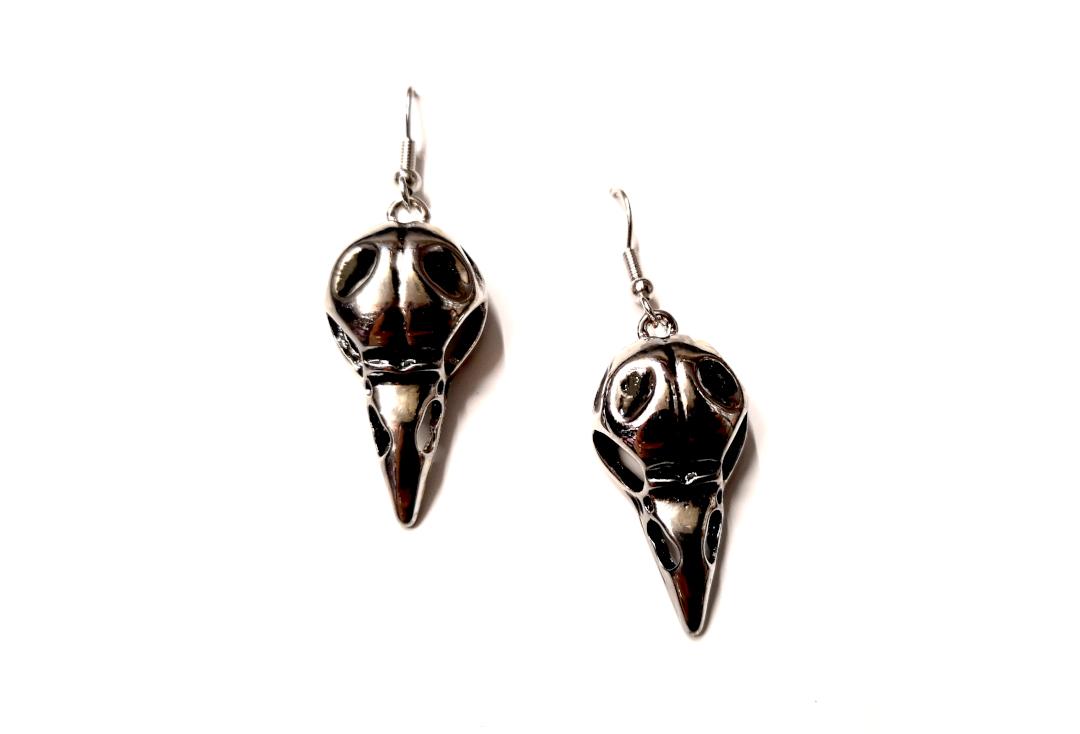 Void Clothing | Raven Skull Earrings - Front