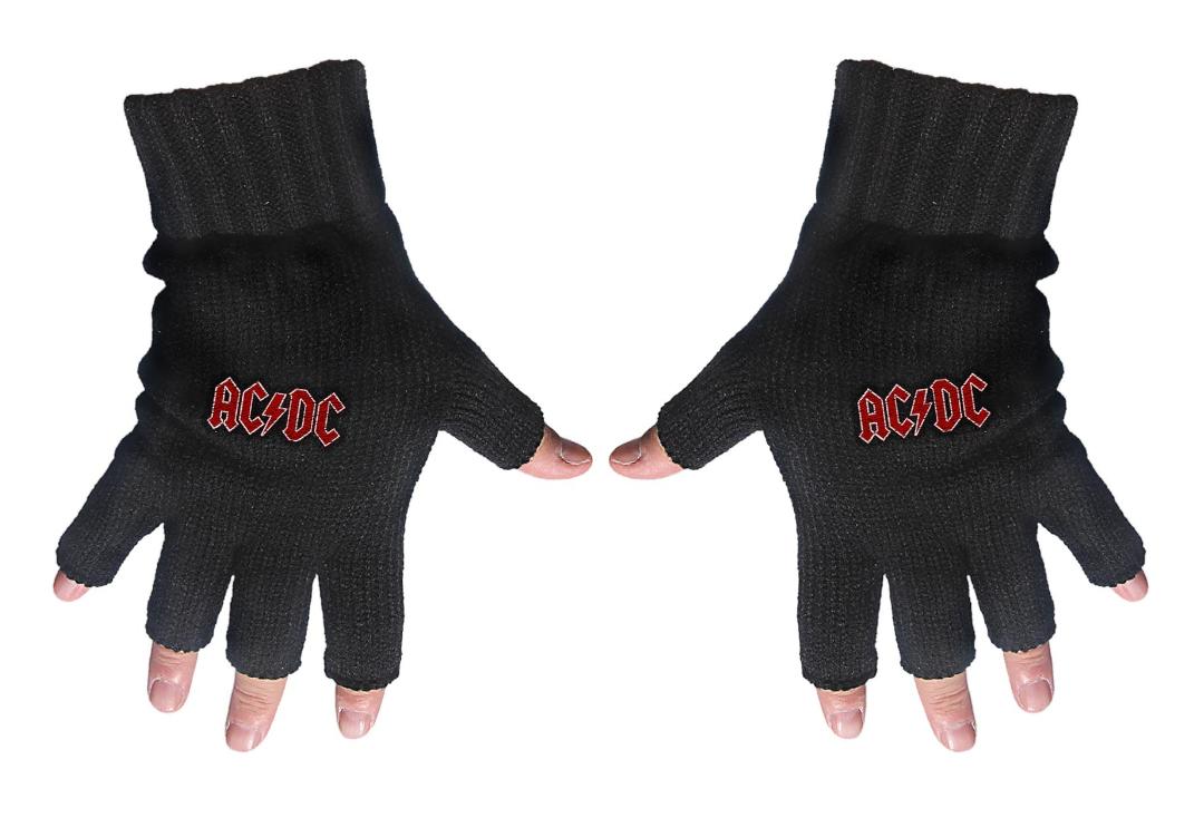 Official Band Merch | AC/DC - Red Logo Embroidered Knitted Finger-less Gloves