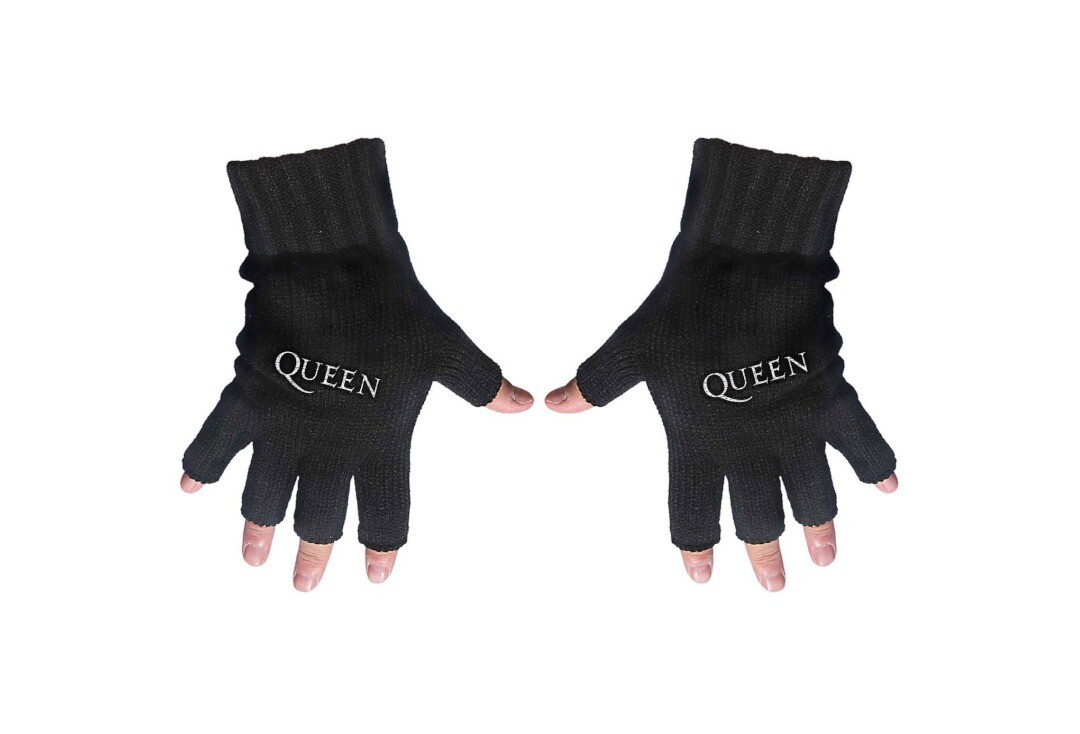 Official Band Merch | Queen - Logo Embroidered Knitted Fingerless Gloves
