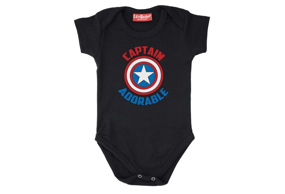 Darkside | Treat your lil Captain Adorable to this cute Marvel themed baby tee. Part of Darkside Clothing's Lil Rocker range for kids and is designed and printed in the UK
