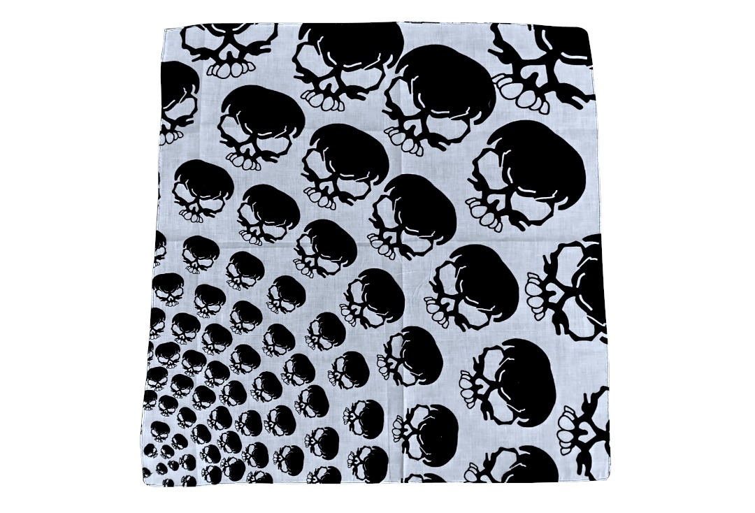 White With Black Gradient Skulls Cotton Bandana