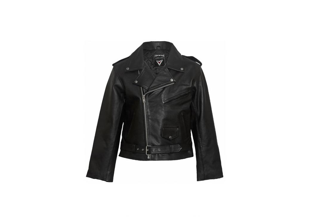 Skintan Leather | Black Leather Men's Biker Jacket - Front