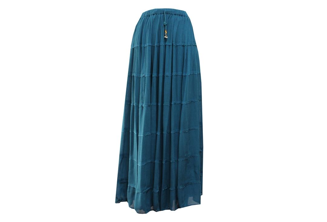 Void Clothing | Teal Hippy Tiered Crinkle Skirt - Front