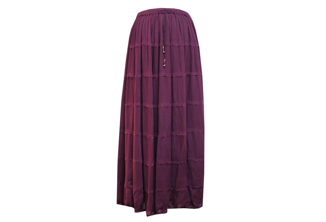 Void Clothing | Aubergine Hippy Tiered Crinkle Skirt - Front