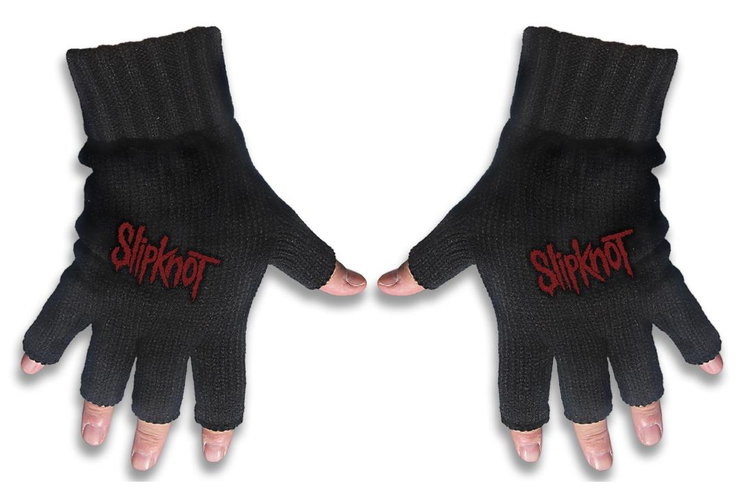 Official Band Merch | Slipknot Red Logo Embroidered Knitted Finger-less Gloves