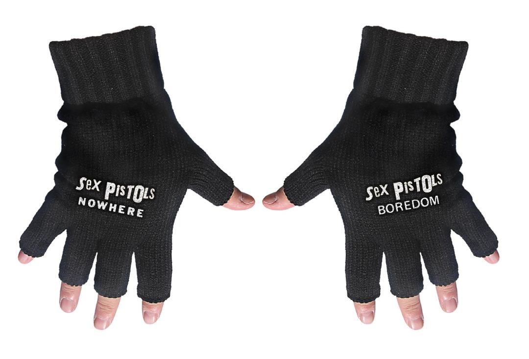 Official Band Merch | Sex Pistols - Nowhere/Boredom Embroidered Knitted Finger-less Gloves