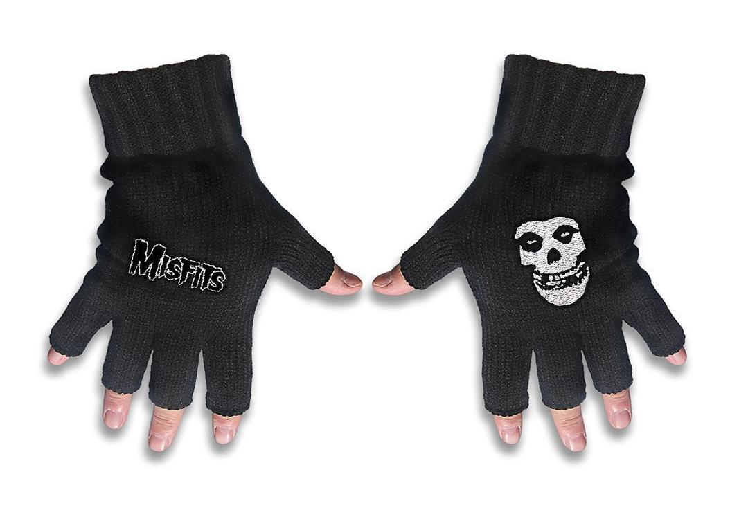 Official Band Merch | Misfits - Logo & Fiend Embroidered Knitted Finger-less Gloves