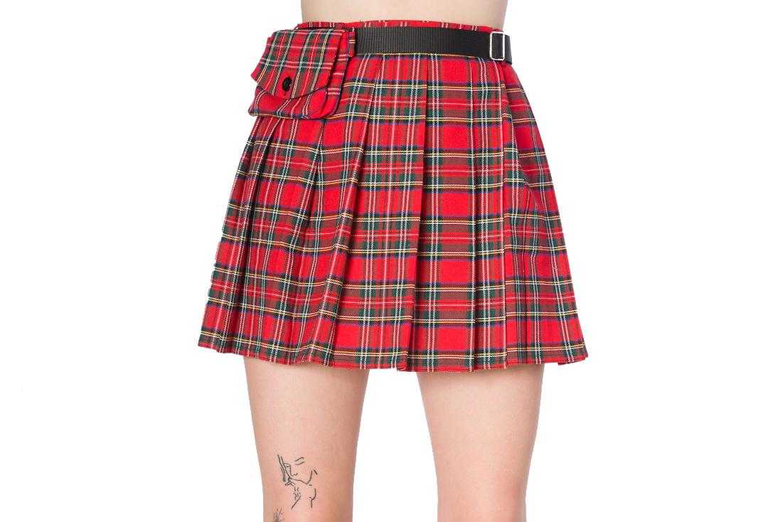 Banned Apparel | Red Tartan Ladies Kilt Mini - Front Close