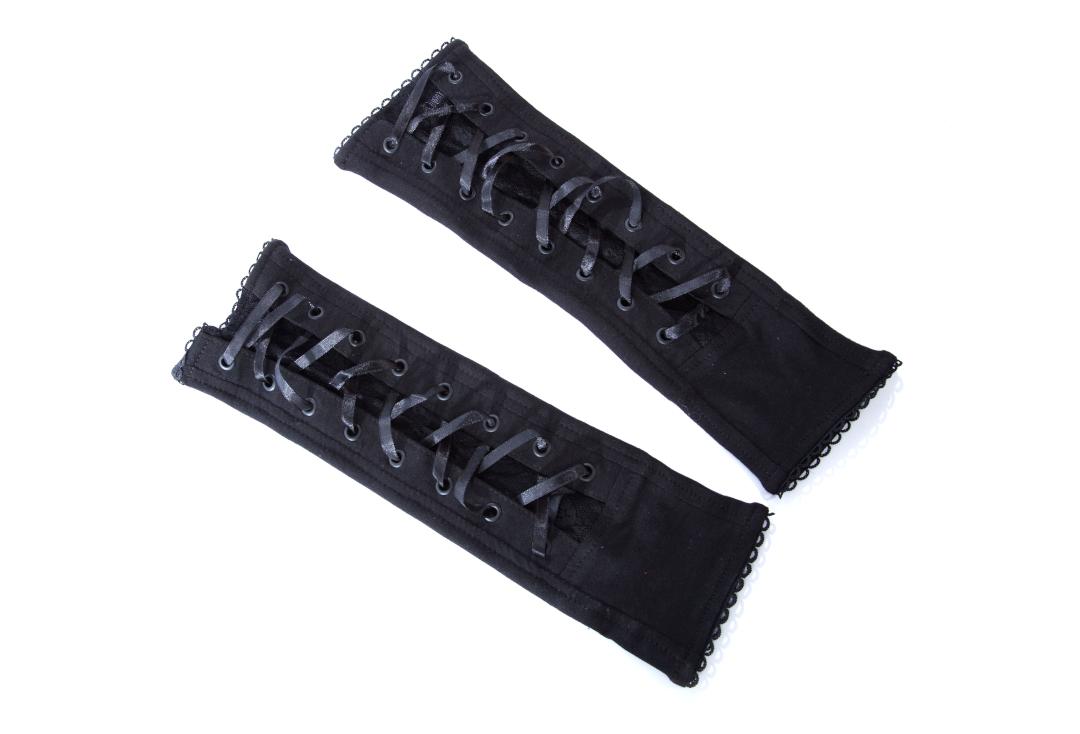 Poizen Industries | Vita Lacy Lace-Up Black Arm-Warmers - Flat