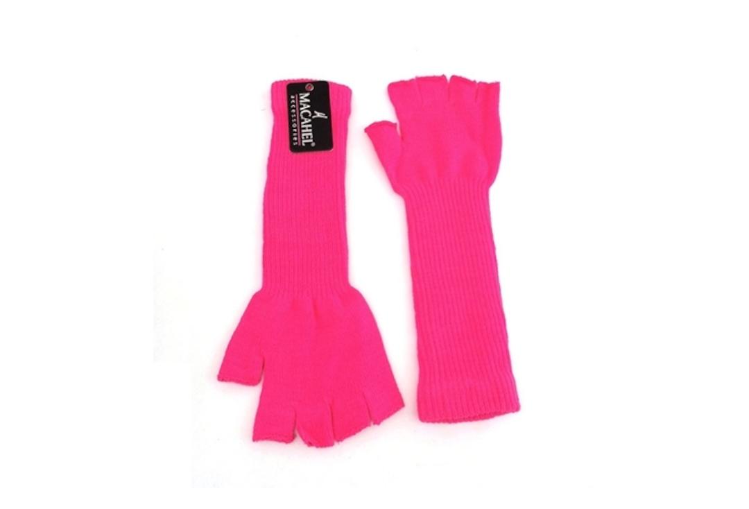 Macahel | Neon Hot Pink Long Fingerless Gloves