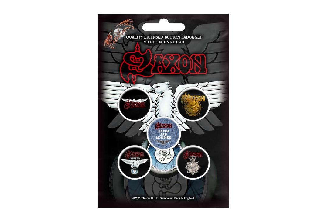 Official Band Merch | Saxon - Wheels Of Steel Button Badge Pack