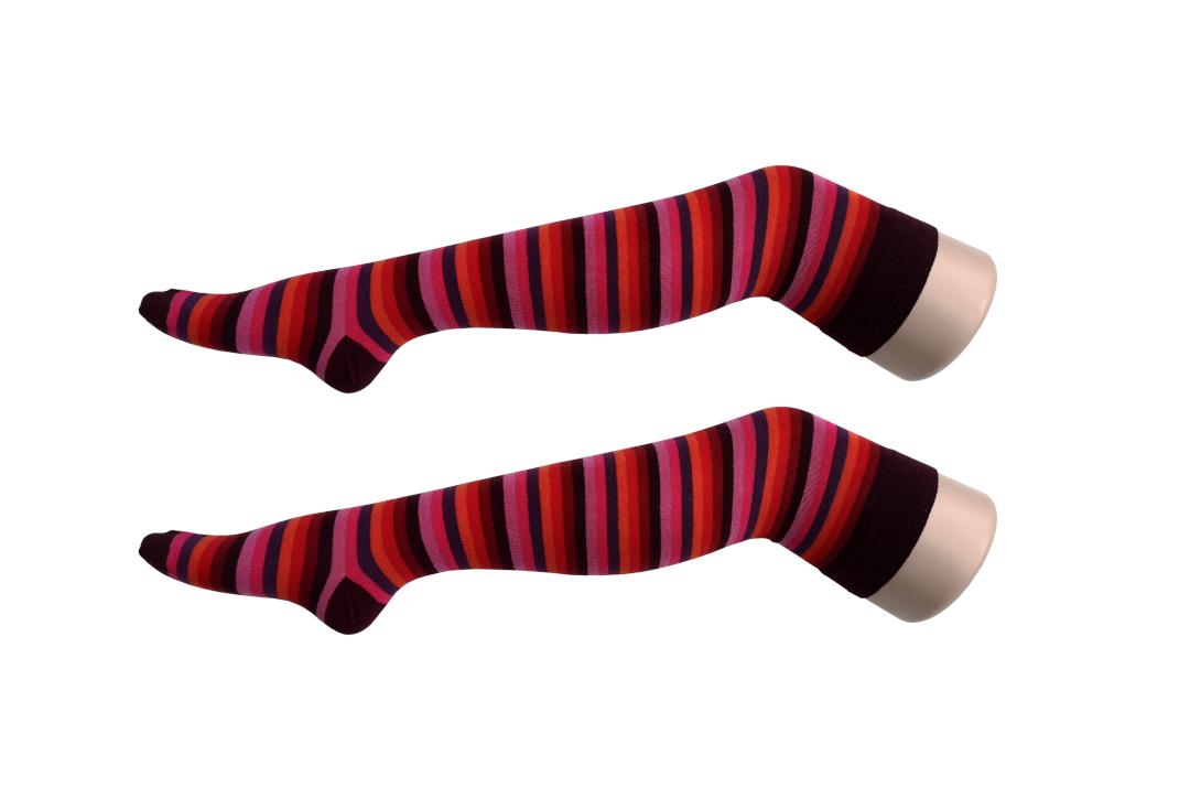 Macahel | Autumn Berries Thin Stripe Over The Knee Socks