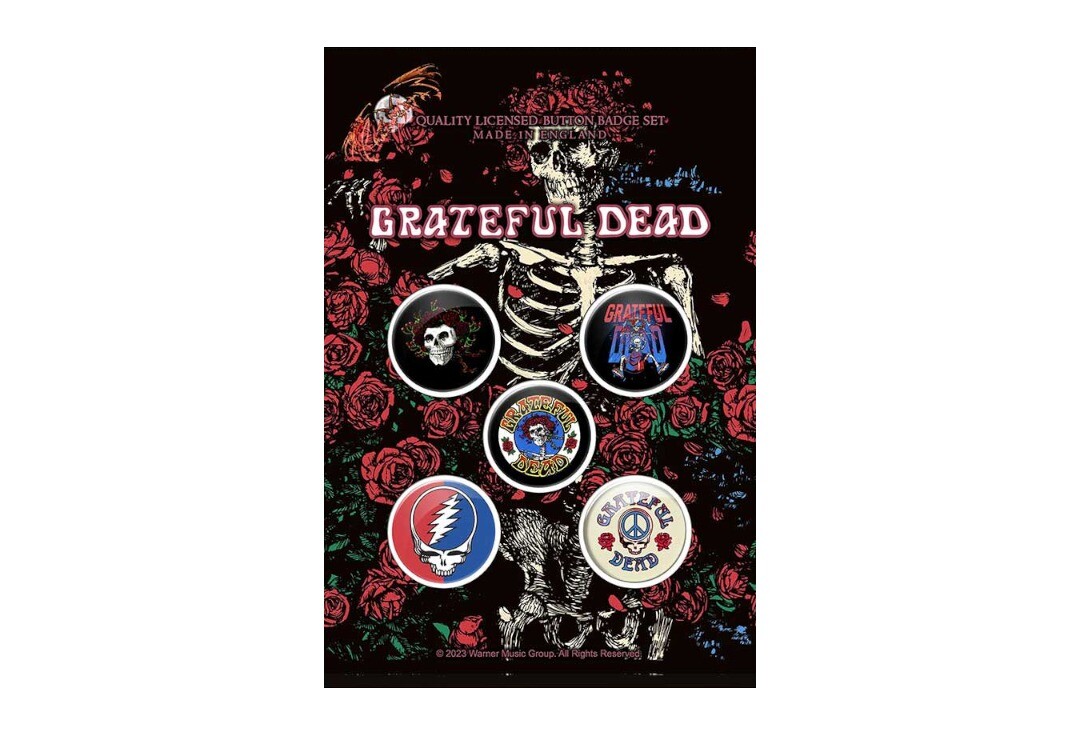 Official Band Merch | Grateful Dead - Skeleton & Rose Button Badge Pack