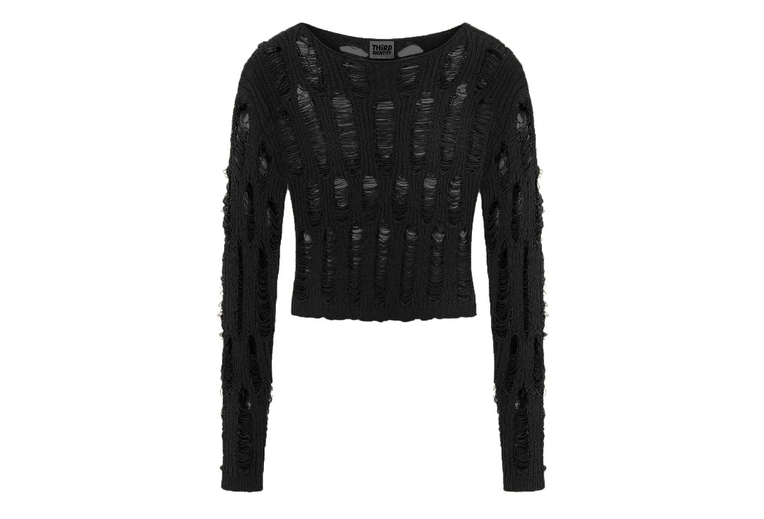 Prima Black Distressed Banned Apparel Long Sleeve Top - Front