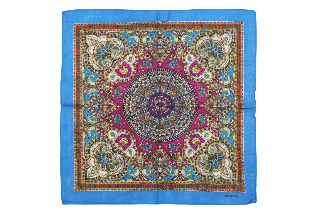 Turquoise Edged Vintage Style Paisley Cotton Bandana