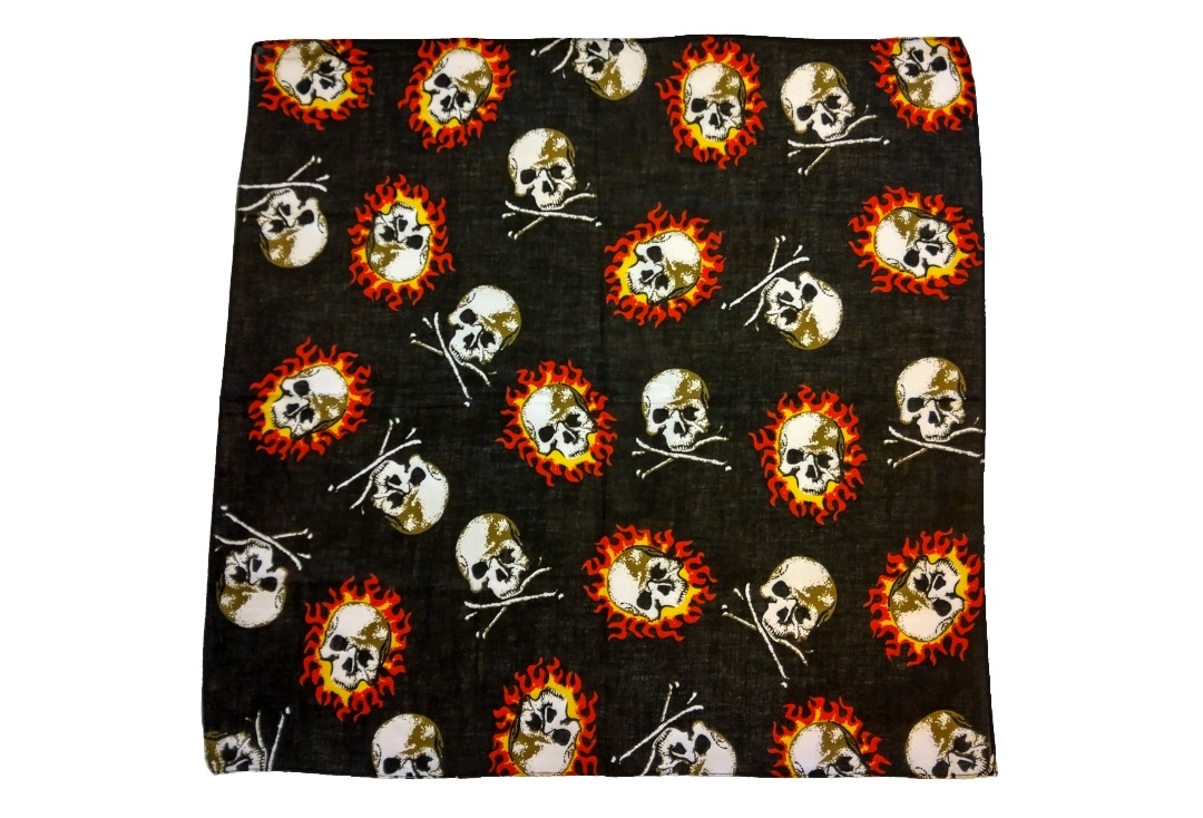 Flaming Skulls & Crossbones Cotton Bandana