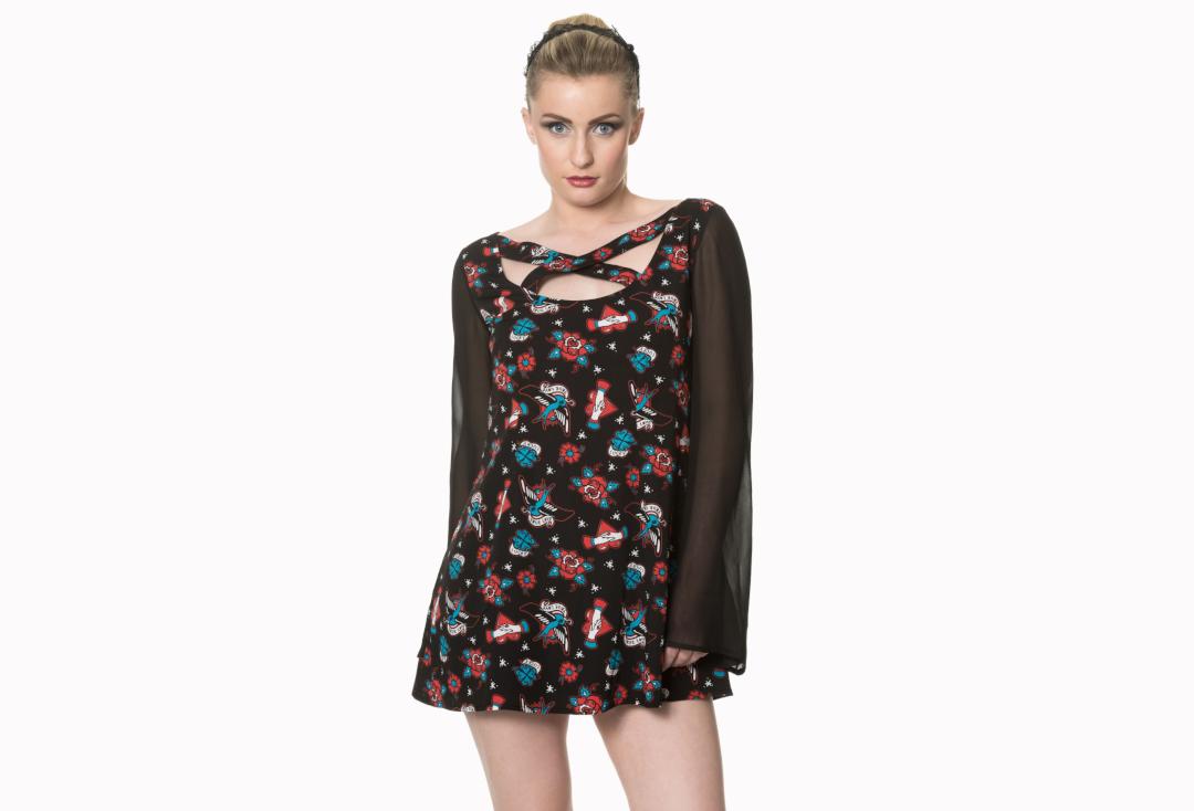Banned Apparel | Regret Nothing Flared Sleeve Mini Dress - Front