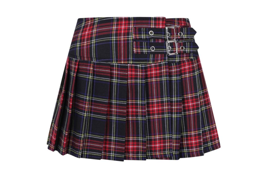 Banned Apparel | Black Tartan Buckle Mini Skirt - Front