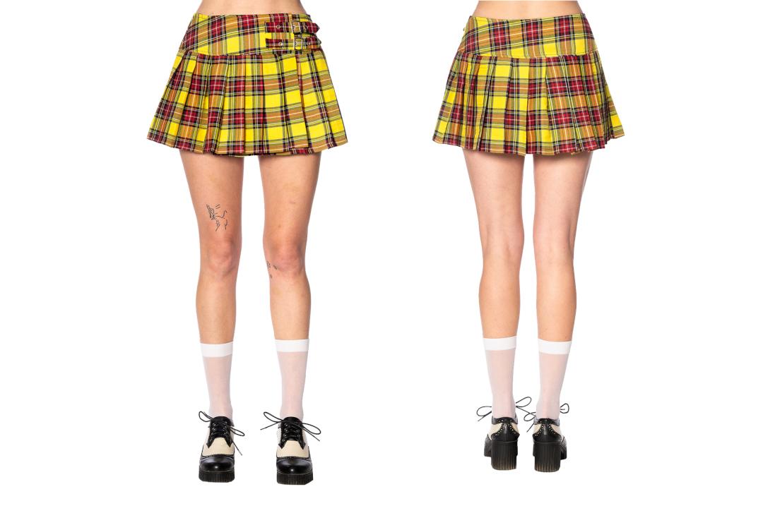 Banned Apparel | Yellow Tartan Buckle Mini Skirt