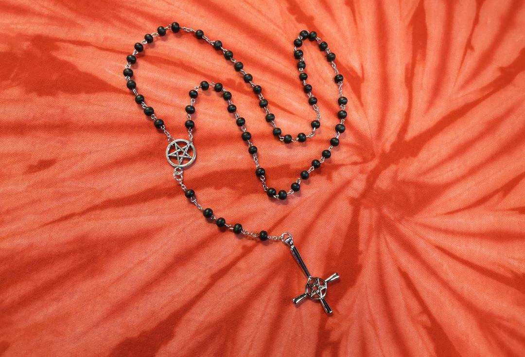 Void Clothing | Inverted Penta-Cross Black Wooden Rosary - Main